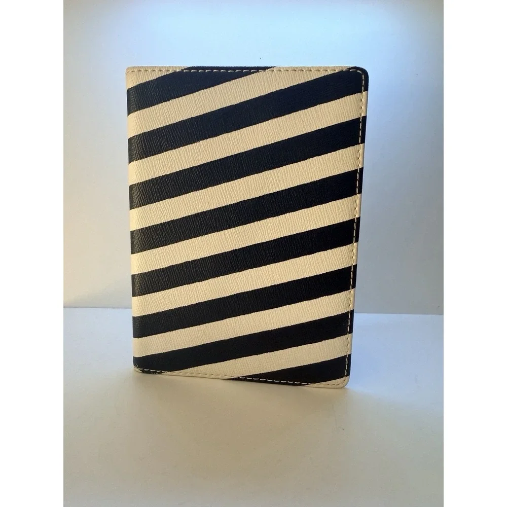 WANT Les Essentiels de la Vie Striped Passport Holder Travel Wallet Black White